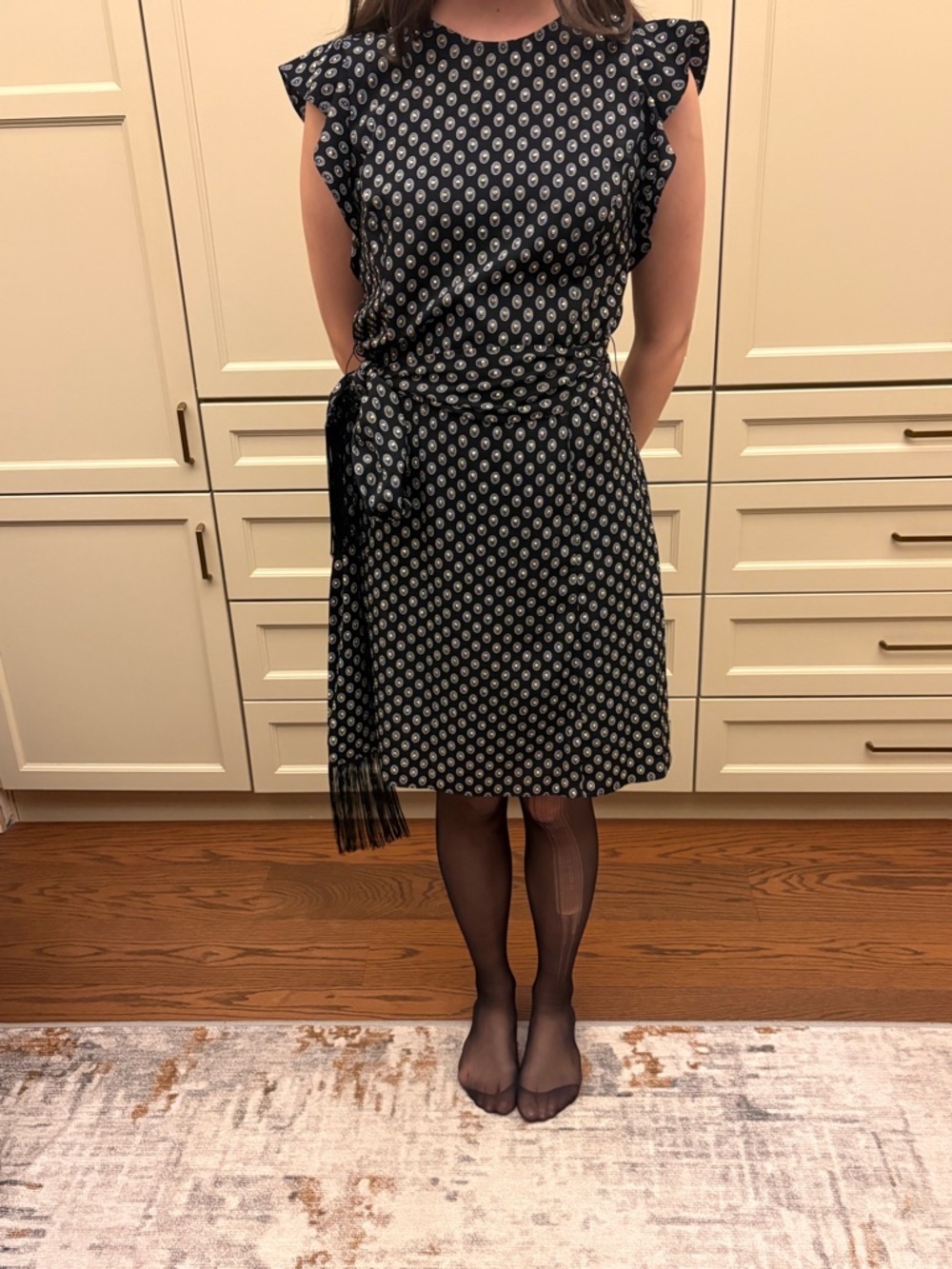 Michael Kors Black Dress with White Dot Print and Tie Belt